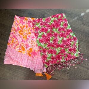 Lilly Pulitzer Women's Silk Scarf Lot of 2 Pink Green Orange Floral